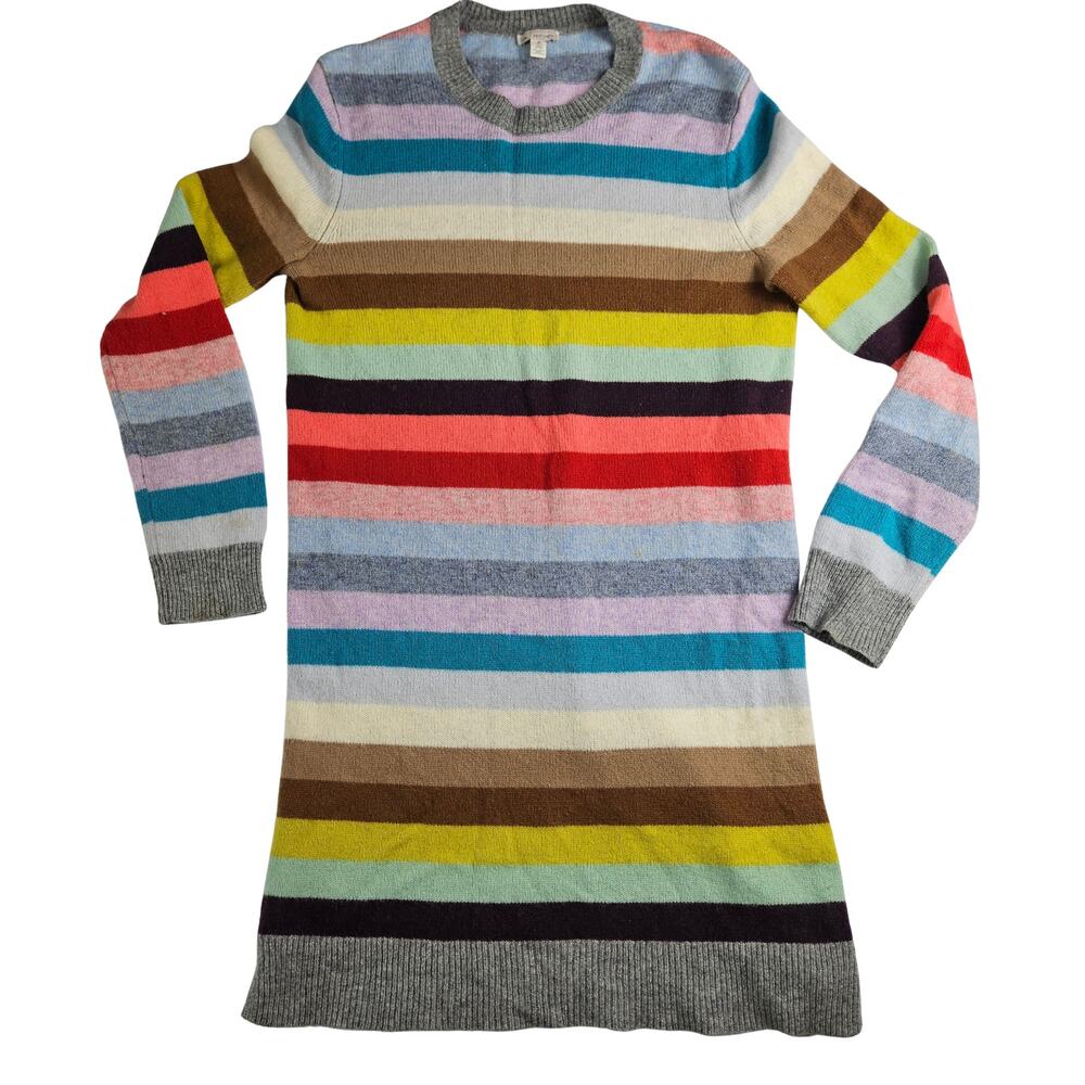 Gap Size M Colorful Striped Lambswool Long Sleeve Sweater Mini Dress Mock Neck